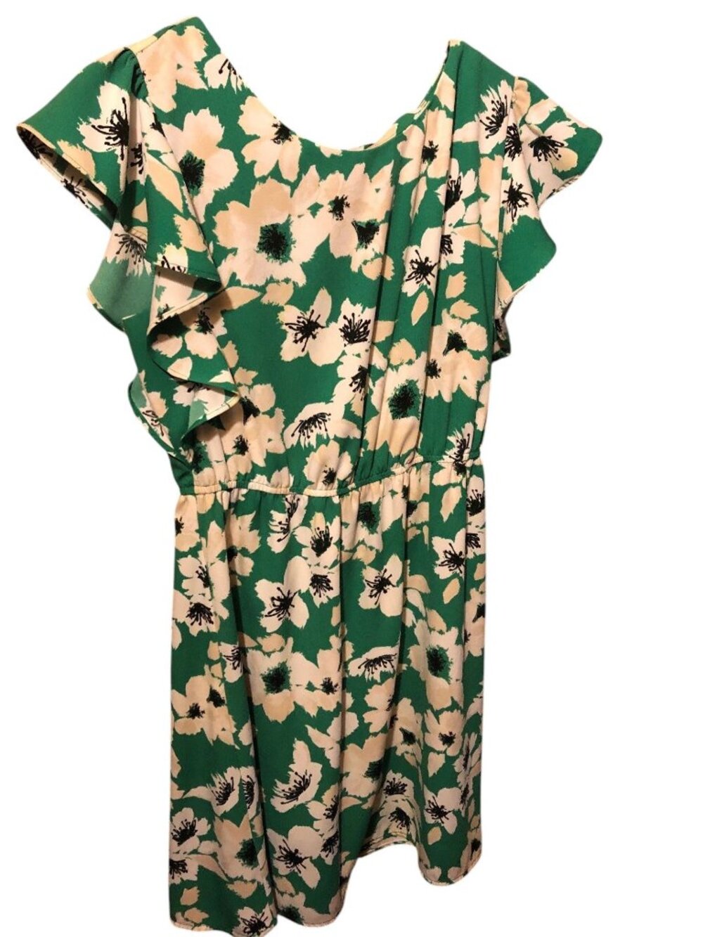Merona Green & White Floral Dress with Bow Accent Closure in Back Size Small